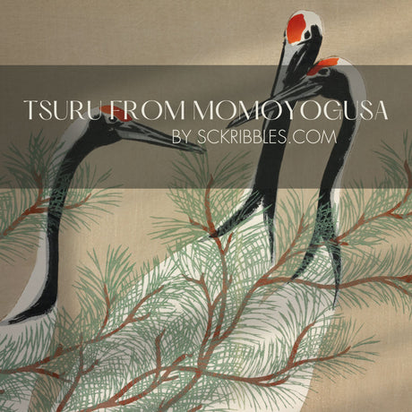 Vintage Traditional Japanese Crane Wallpaper Mural {Tsuru from Momoyogusa} Wallpaper Mural Sckribbles