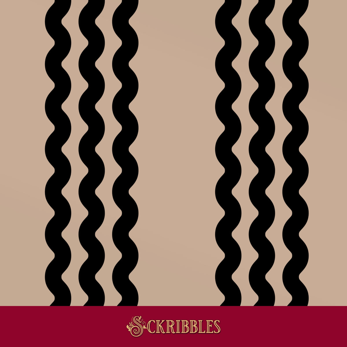 Cream wallpaper with black wavy stripes.