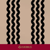 Cream wallpaper with black wavy stripes.