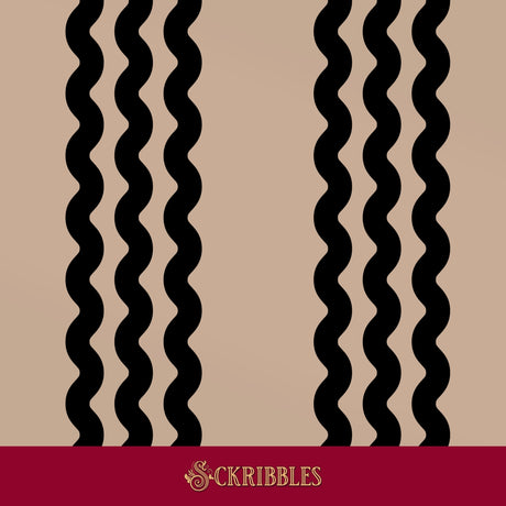 Cream wallpaper with black wavy stripes.