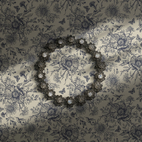 Pretty cream and blue feminine floral wallpaper.