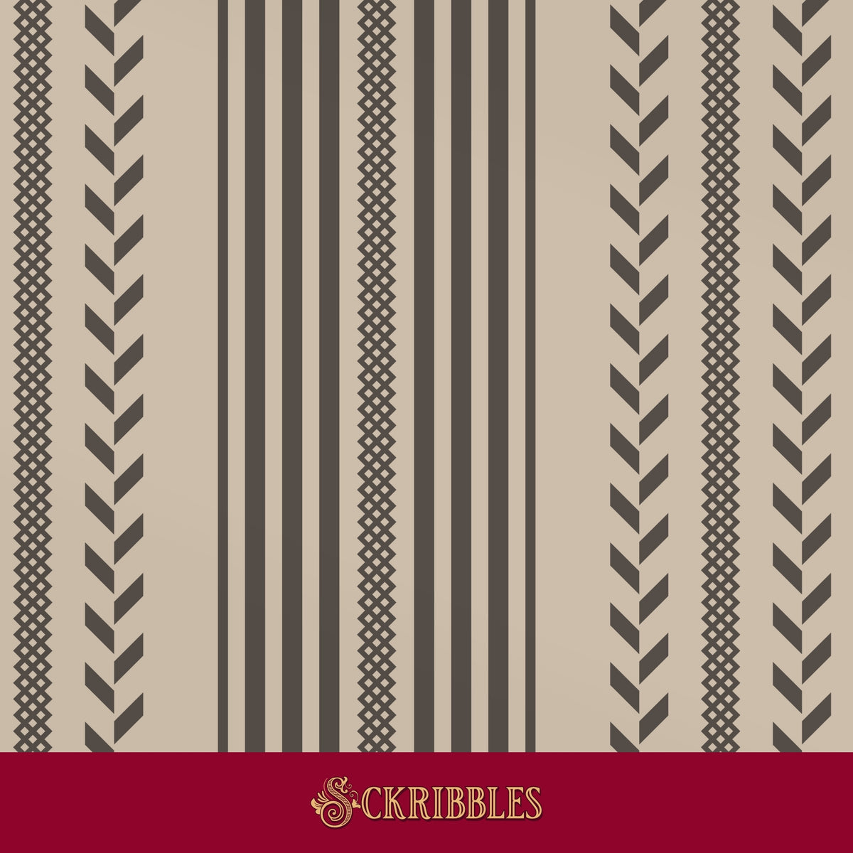 Cream and brown striped wallpaper.