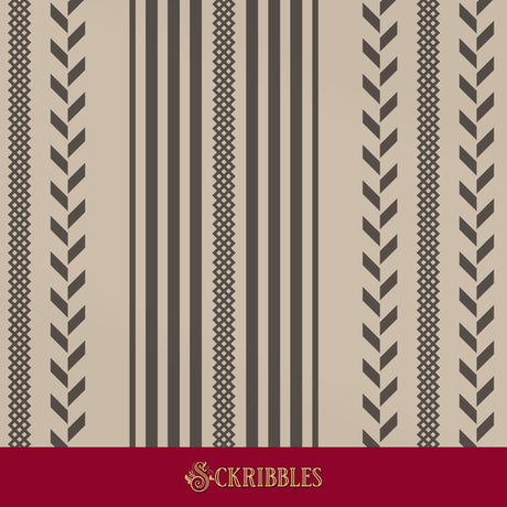 Cream and brown striped wallpaper.