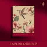 Cream tropical wallpaper sample with birds and flowers.