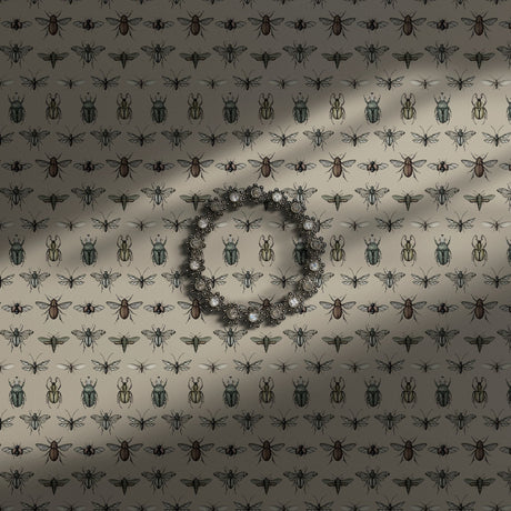 Cream vintage insect wallpaper.