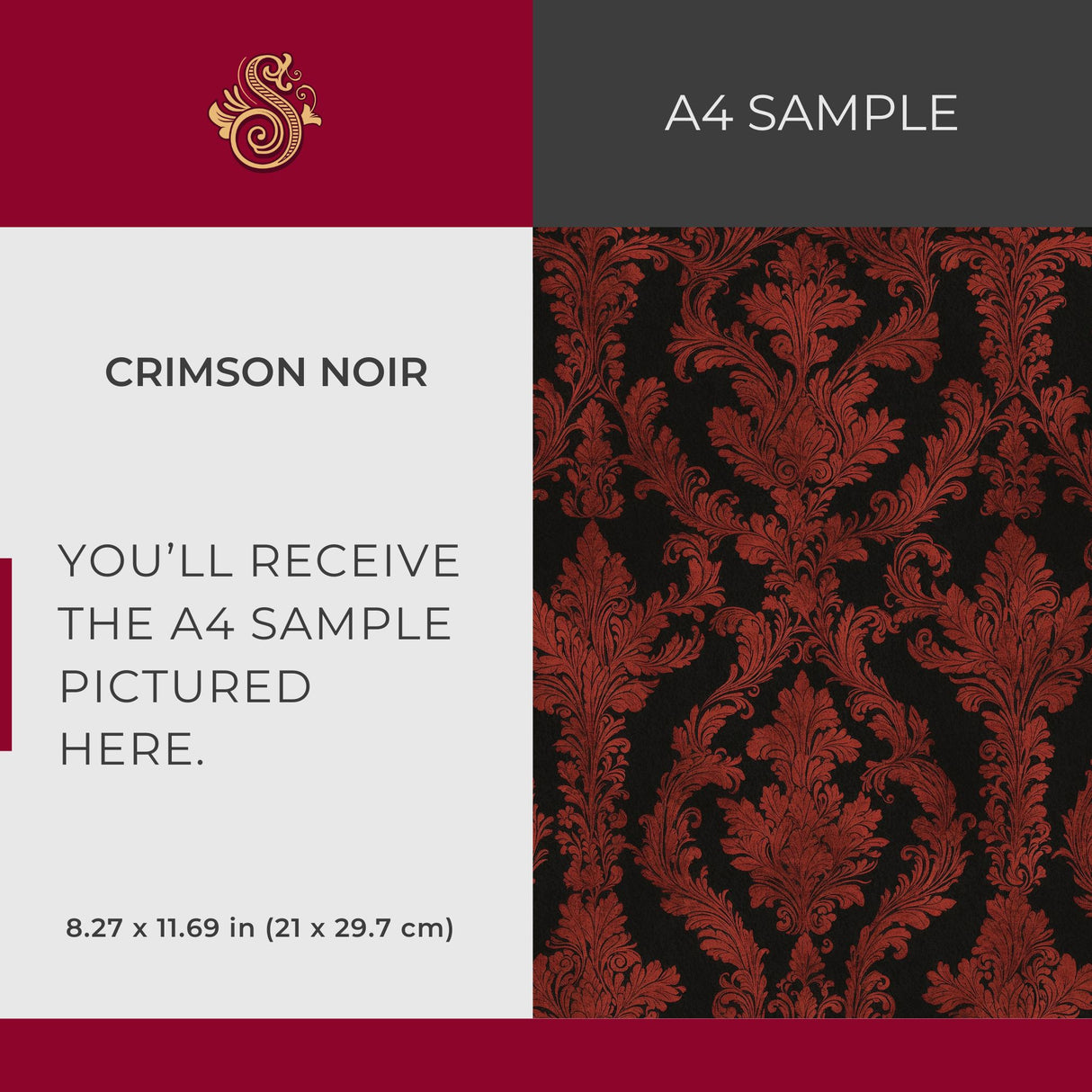 Crimson Noir | Moody Red and Black Damask Wallpaper