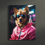 1980's Dog Portrait in Pink Tracksuit Wall Art Canvas Print {80's Doggo} Canvas Wall Art Sckribbles   