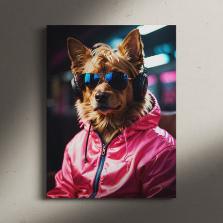 1980's Dog Portrait in Pink Tracksuit Wall Art Canvas Print {80's Doggo} Canvas Wall Art Sckribbles   