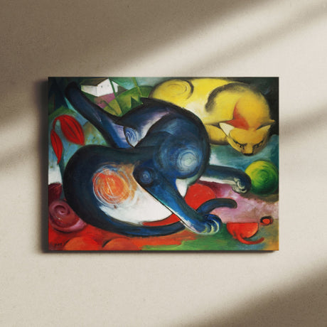"Two Cats, Blue and Yellow" Canvas Print by Franz Marc (1912) Canvas Wall Art Sckribbles   