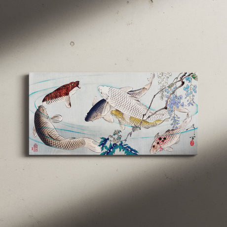 "Six Carp Swimming Beneath Wisteria" Japanese Wall Art Canvas by Tsukioka Yoshit Canvas Wall Art Sckribbles   