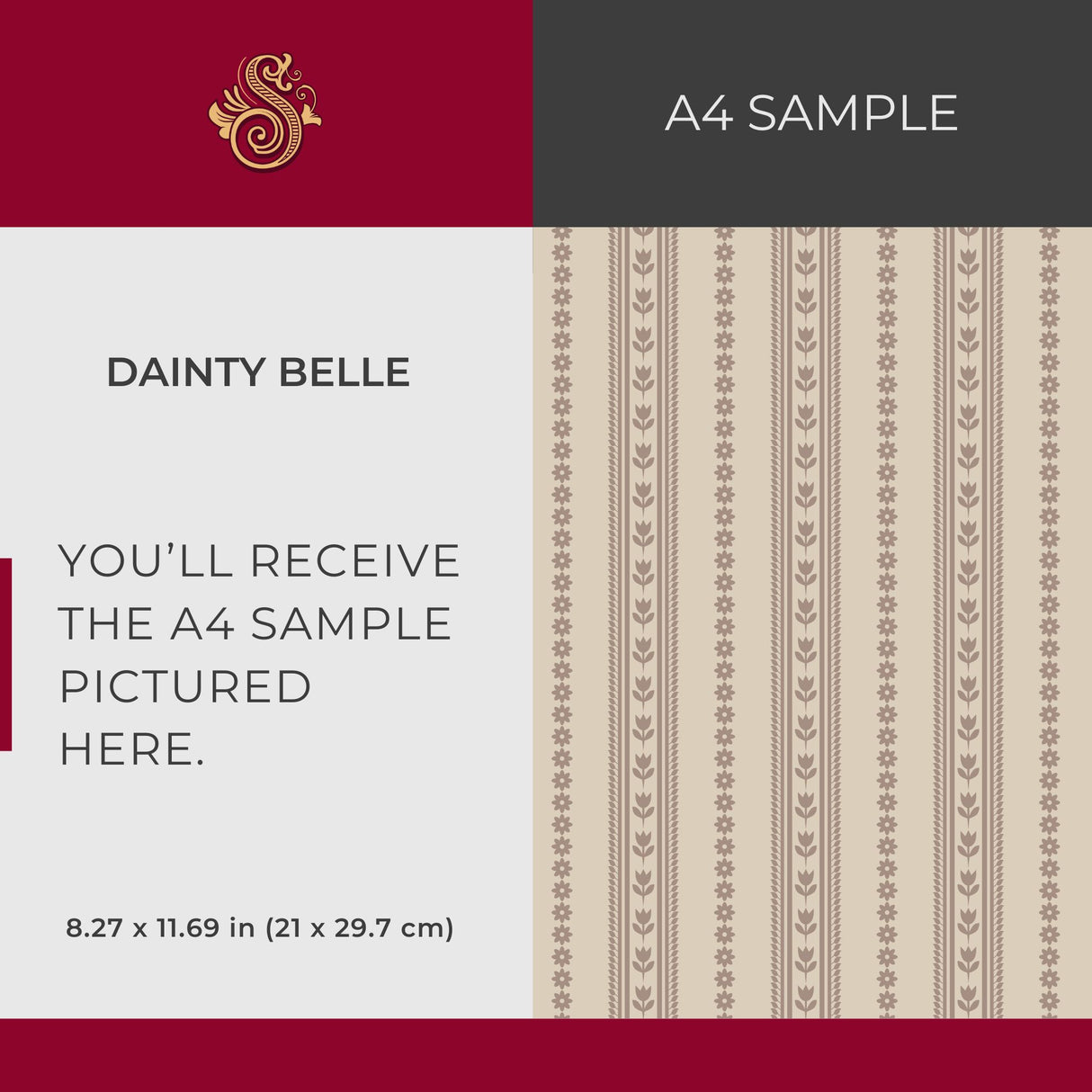 Dainty Belle | Feminine Neutral Striped Wallpaper Wallpaper Sckribbles Signature - Premium Non-Woven A4 Sample - 8.3 × 11.7 in (21 × 29.7 cm)