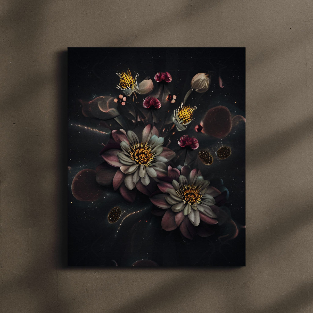 Dark Mysterious Flowers at Night Canvas Wall Art {Deep Floral} Canvas Wall Art Sckribbles   