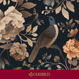 Dark floral bird wallpaper.