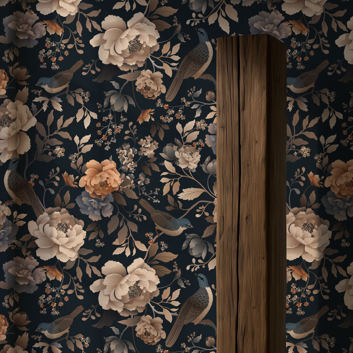 Dark Floral Moody Bird Wallpaper {Nocturne Bloom} Wallpaper Sckribbles