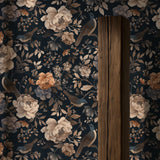 Dark Floral Moody Bird Wallpaper {Nocturne Bloom} Wallpaper Sckribbles