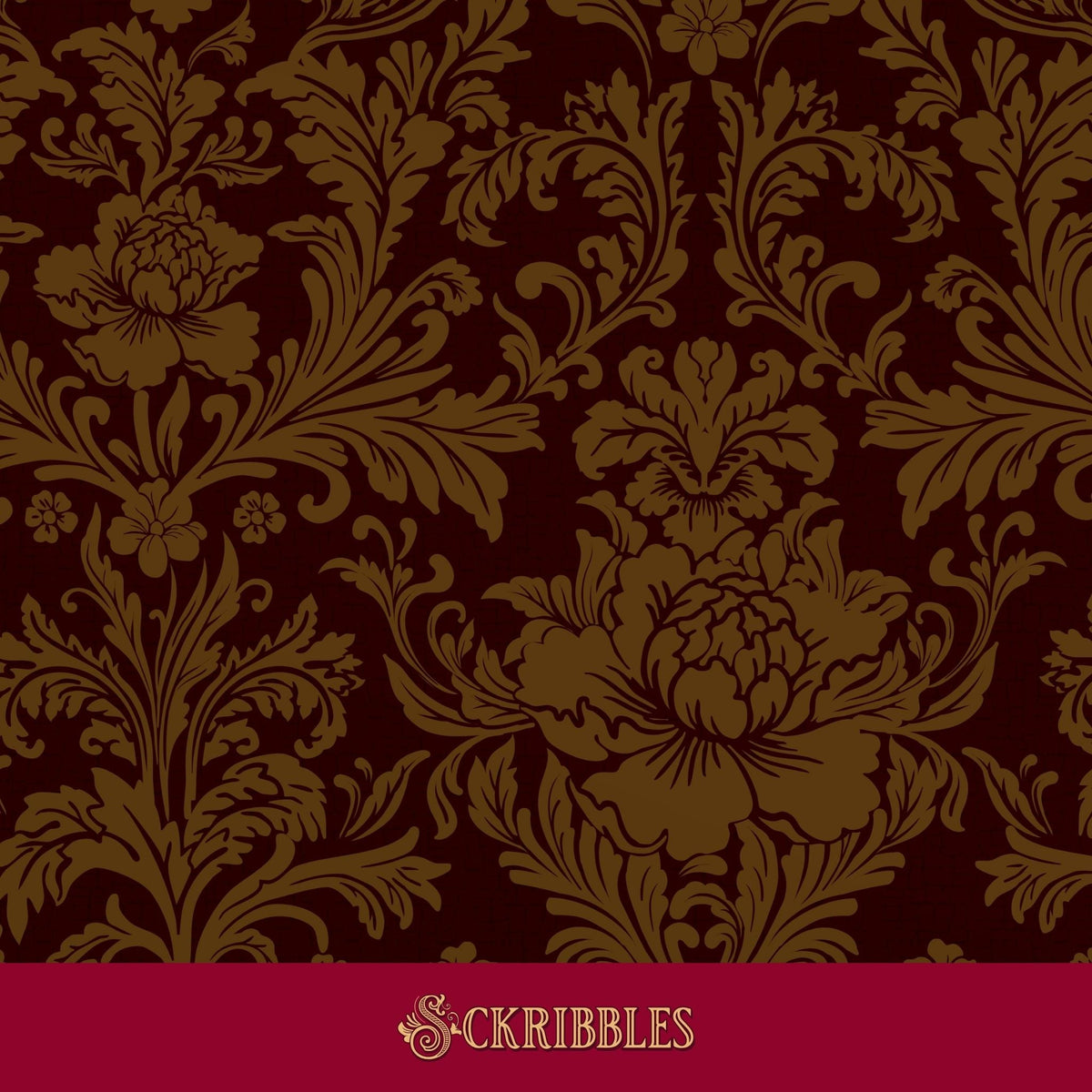 Dark moody caramel brown damask wallpaper.