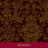 Dark moody caramel brown damask wallpaper.
