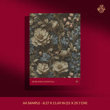 A dark and moody muted floral wallpaper sample.