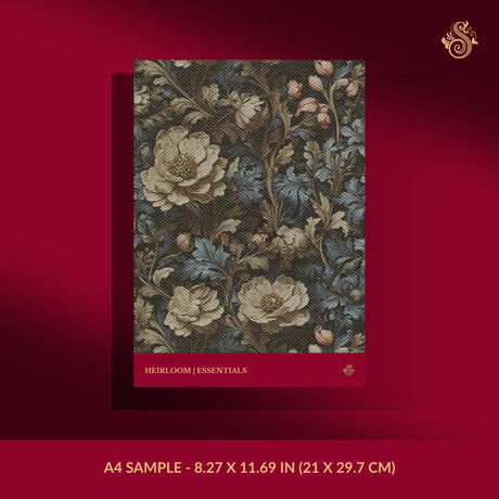 A dark and moody muted floral wallpaper sample.