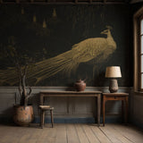 Dark Moody Vintage Bird Wallpaper Mural {Charcoal Peacock} Wallpaper Mural Sckribbles