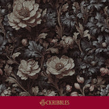A dark academia floral wallpaper.