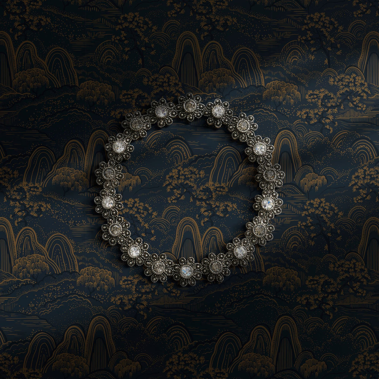 Dark blue Asian wallpaper.