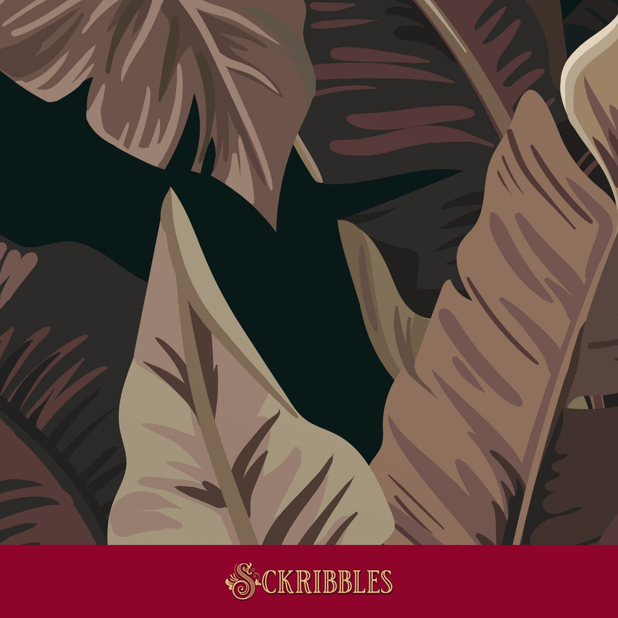 Dark moody brown banana leaves wallpaper.