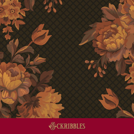 A dark brown moody vintage floral wallpaper.