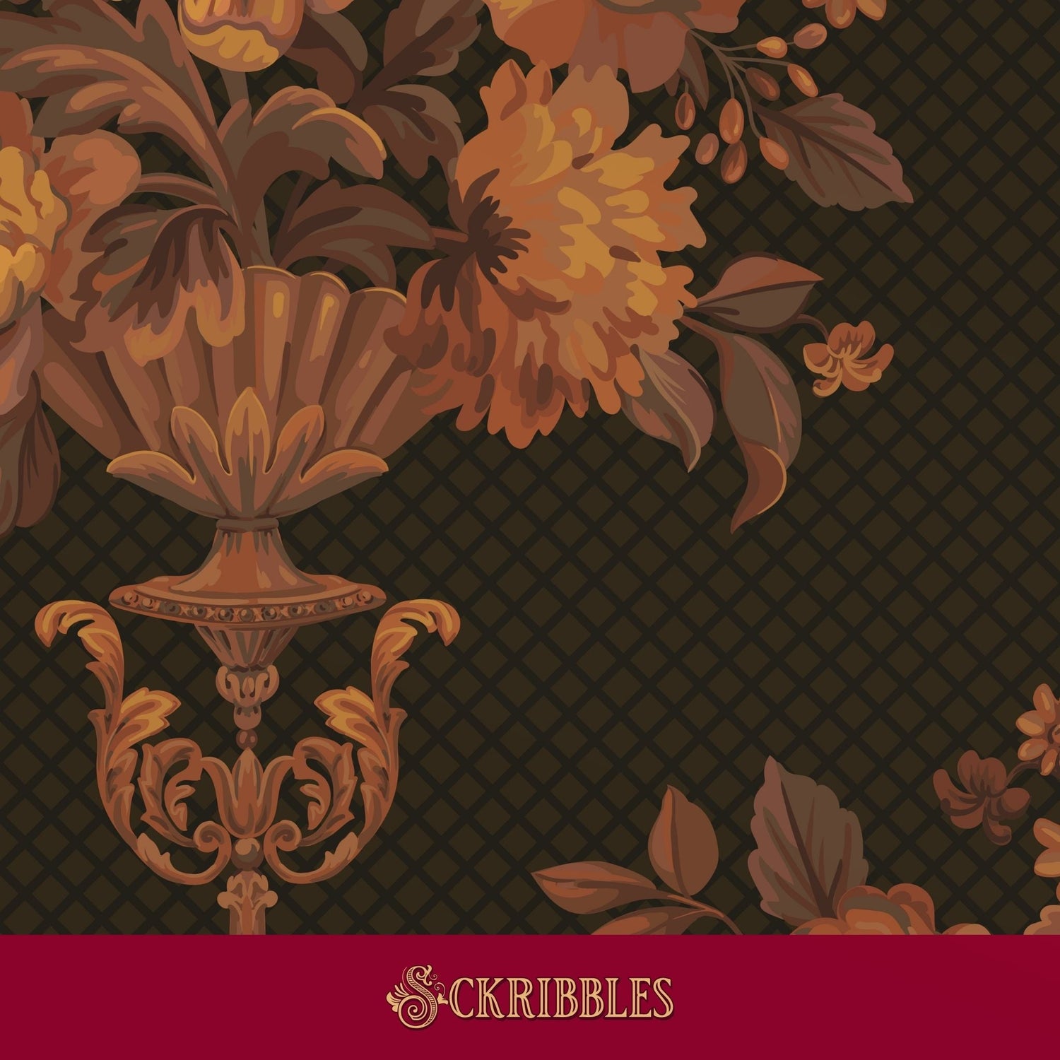 Dark floral vintage wallpaper.