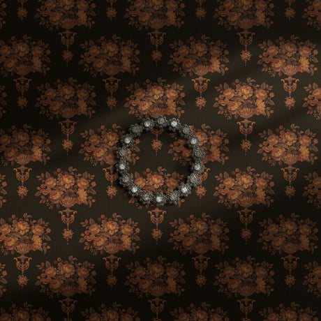 Moody dark brown floral wallpaper.