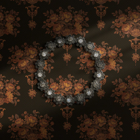 Dark moody brown floral wallpaper.