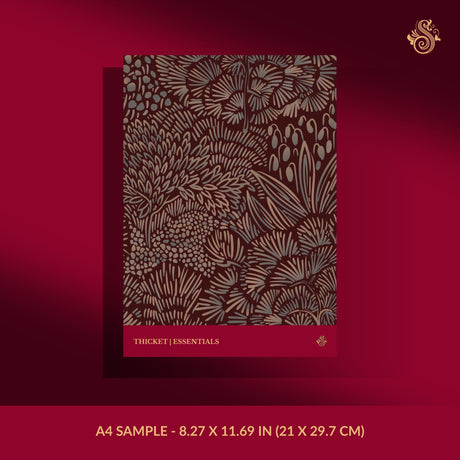Dark moody burgundy red botanical wallpaper sample.