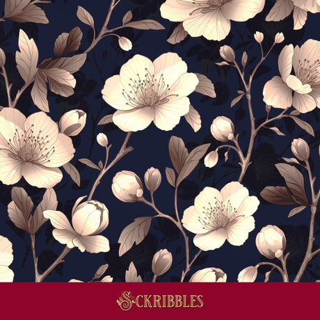 Dark and moody pink and blue cherry blossom wallpaper.
