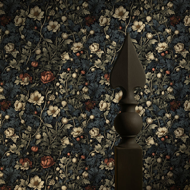Leafy Luxe | Dark Floral Botanical Garden Wallpaper Wallpaper Sckribbles