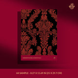 Black and red damask wallpaper sample.