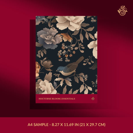 Moody floral bird wallpaper sample.