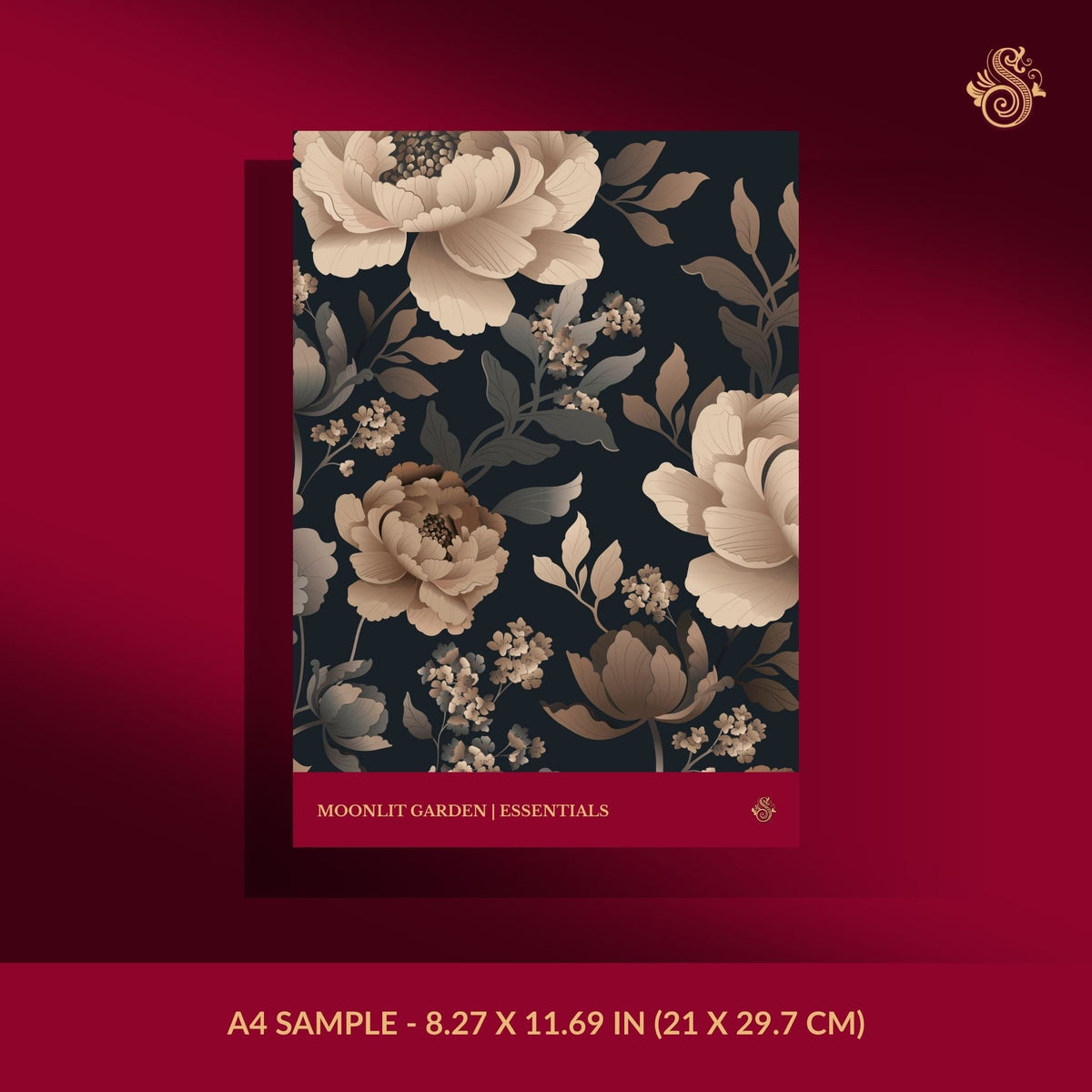 Dark and moody floral wallpaper sample.