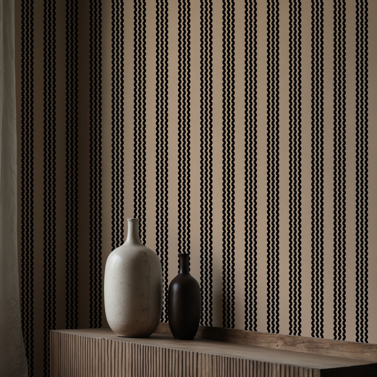 Black & Beige Wavy Vertical Striped Wallpaper {Twist & Turn} Wallpaper Sckribbles