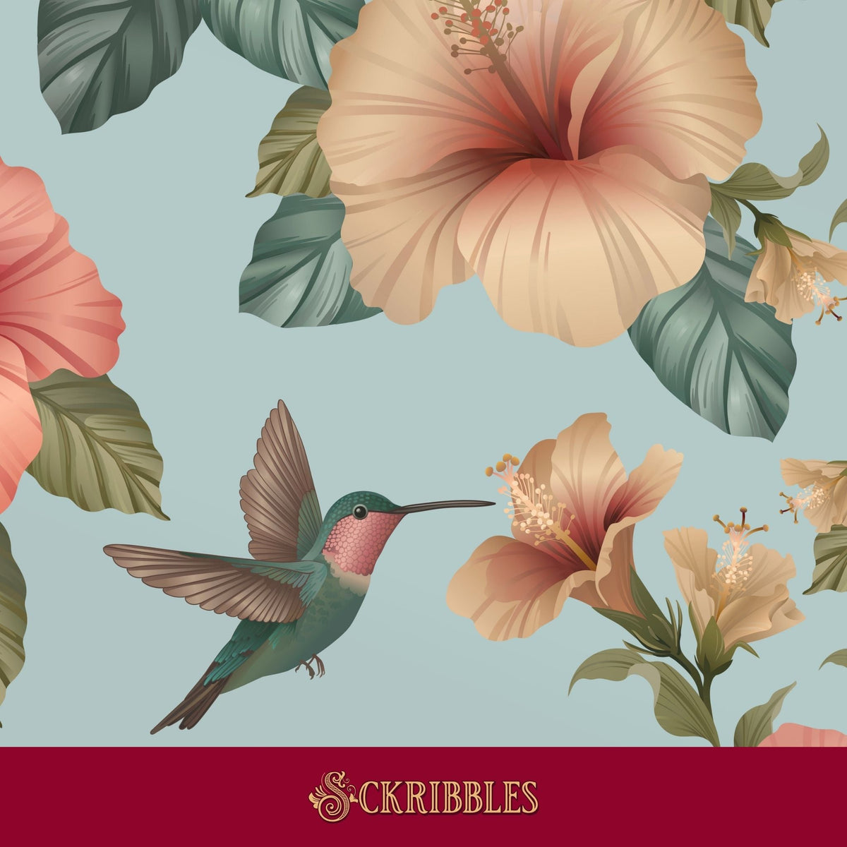 Feminine blue tropical wallpaper.