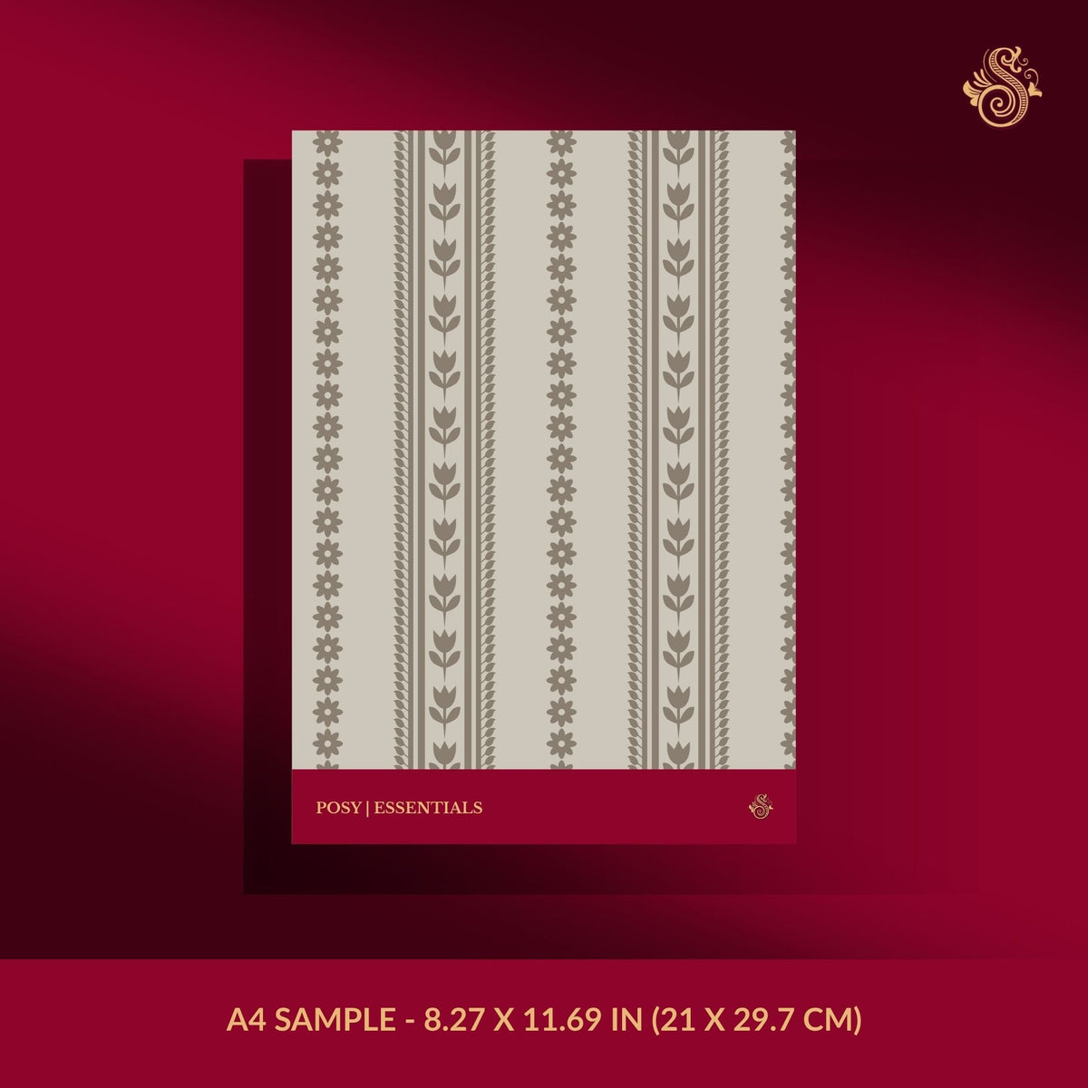 Feminine beige and brown striped flower wallpaper sample.
