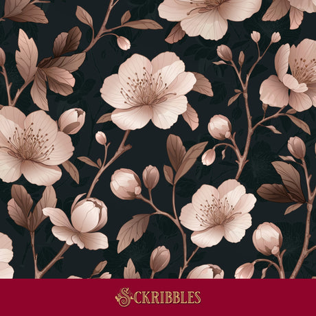 Feminine black and pink cherry blossom floral wallpaper.