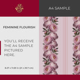 Feminine Flourish | Pink Striped Coquette Floral Peony Wallpaper Wallpaper Sckribbles Signature - Premium Non-Woven A4 Sample - 8.3 × 11.7 in (21 × 29.7 cm)