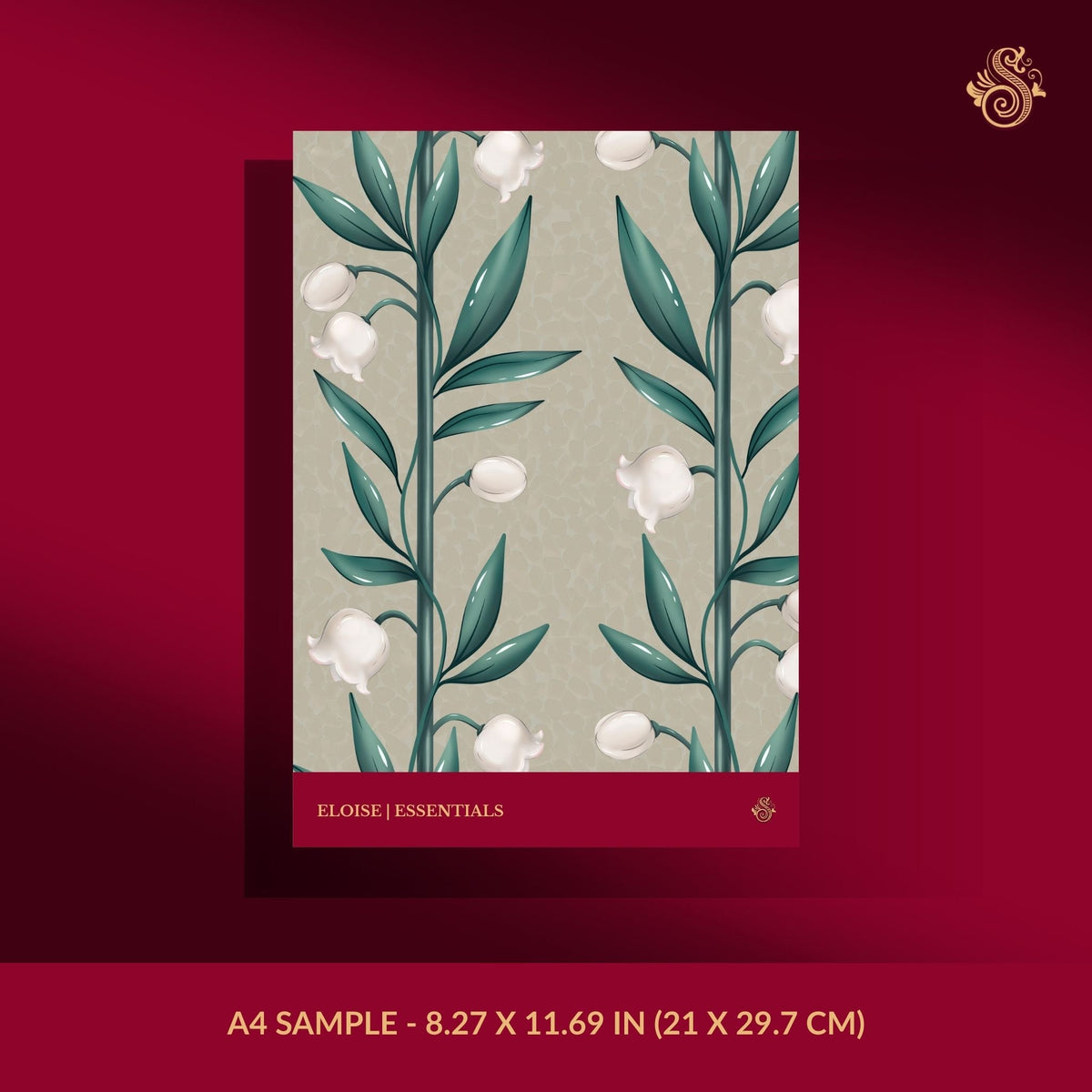 Feminine green striped floral wallpaper sample.