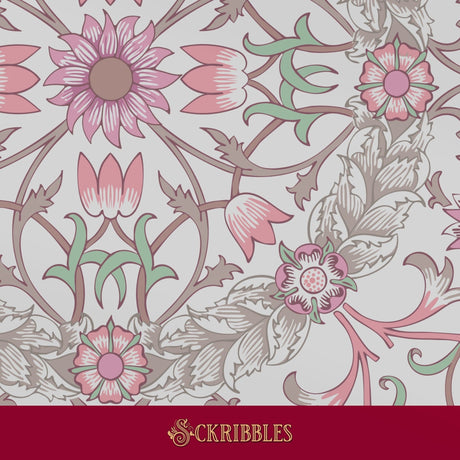 Feminine William Morris Ceiling wallpaper in pink and grey.