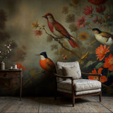 Floral Scenery Landscape w/ Birds Wallpaper Mural {Feathered Fresco} Wallpaper Sckribbles   