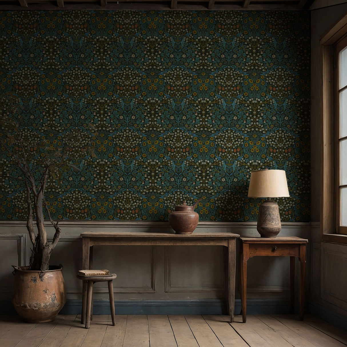 William Morris Wallpaper "Blackthorn" | Vintage Botanical Wallpaper Sckribbles