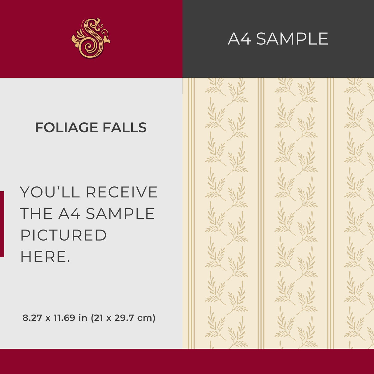 Foliage Falls | Minimalist Light Striped Leaves Botanical Wallpaper Wallpaper Sckribbles Signature - Premium Non-Woven A4 Sample - 8.3 × 11.7 in (21 × 29.7 cm)