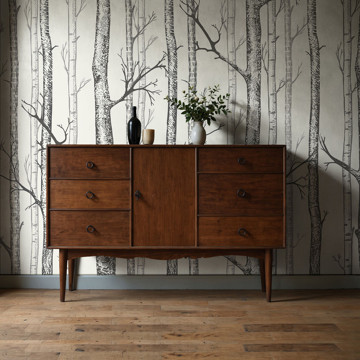 Scenic Landscape Birch Tree Wallpaper Mural {Silent Forest} Wallpaper Mural Sckribbles