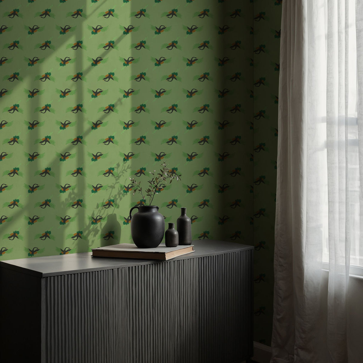 Fun Bright Green Asian Crane Wallpaper {Sky Dance} Wallpaper Sckribbles   