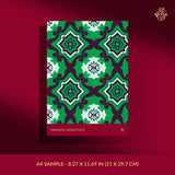 Funky green retro tiled wallpaper sample.